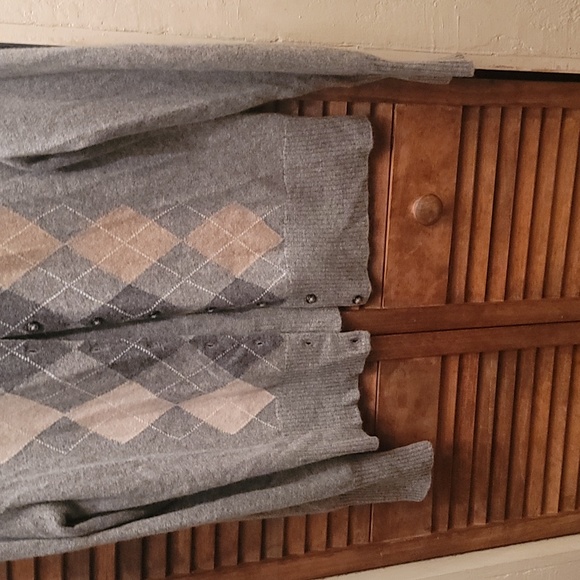 Apt 9 Gray Argyle Cashmere Cardigan Sweater Women's Large - Picture 4 of 5